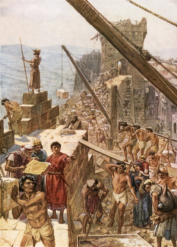 Återuppbyggnad av Jerusalems mur under Nehemja av William Brassey Hole