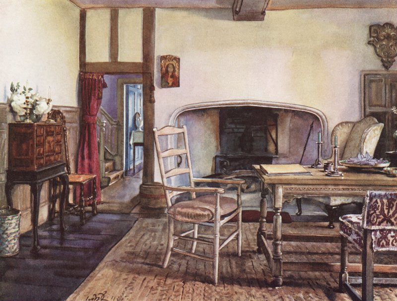 Inredning och dekoration: En vit hall (färglitografi) av William Bruce Ellis Ranken