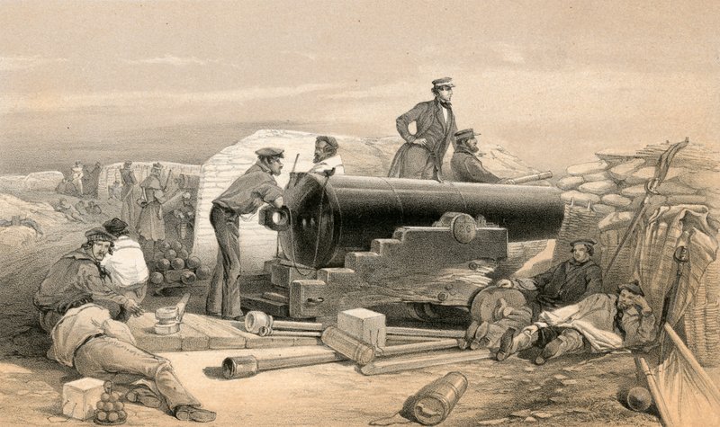 En lugn dag i Diamond Battery, porträtt av en Lancaster 68 Pounder, 15 december 1854 av William Crimea Simpson