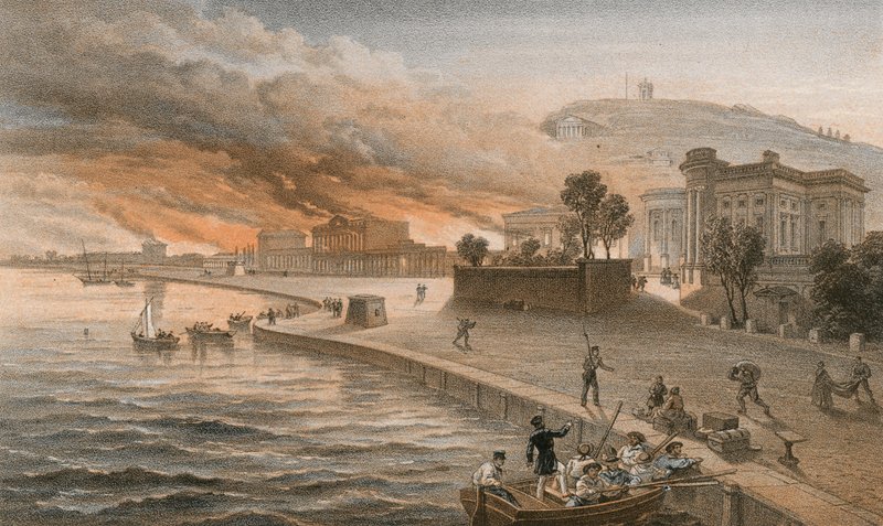 Bränning av regeringsbyggnaderna i Kertch, 9 juni 1855 av William Crimea Simpson