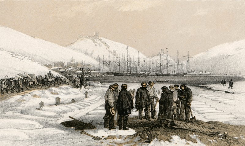 Gravar i spetsen av hamnen i Balaklava av William Crimea Simpson