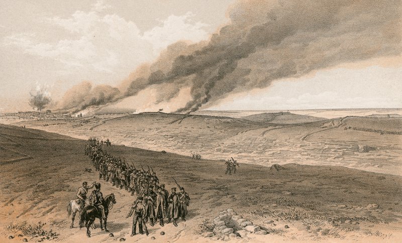 Redan och avancerade skyttegravar av brittisk högerattack av William Crimea Simpson