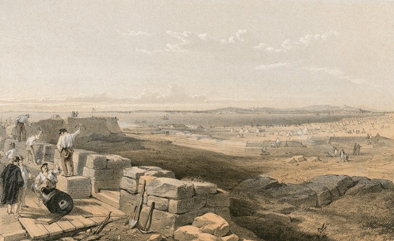 Yenikalesundet med bukten och staden Kertch från den gamla fästningen Yenikale av William Crimea Simpson