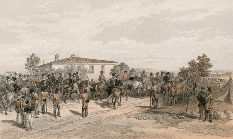 Lord Raglans begravningskort lämnar högkvarteret av William Crimea Simpson