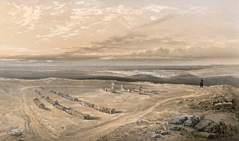 Gravarna i fortet på Cathcarts Hill, av officerarnas fjärde division som föll vid Inkermann av William Crimea Simpson