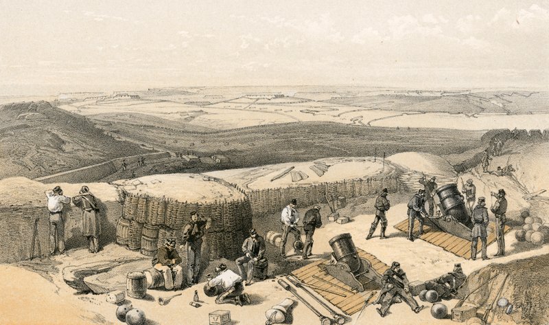 Det nya arbetet vid belägringen av Sebastopol på den högra attacken, från Mortar Battery till höger om Gordon