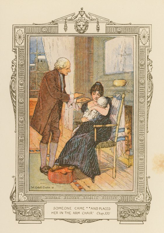 "Någon kom och placerade henne i fåtöljen" (färglitografi) av William Cubitt Cooke