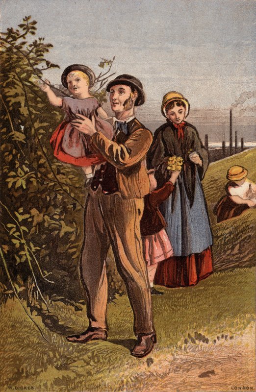 The Country Walk: familjevandring på landsbygden (chromolitho) av William Dickes