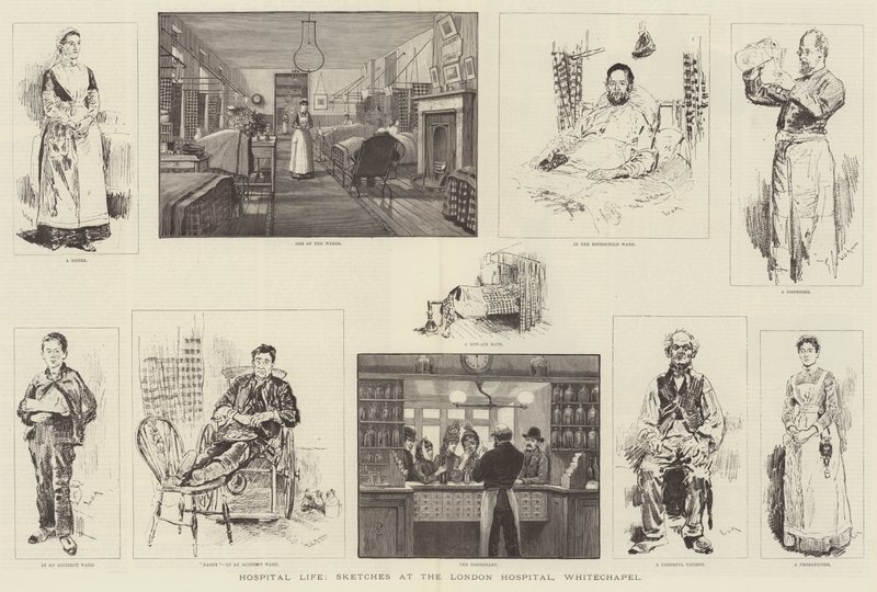 Hospital Life, Sketcher på London Hospital, Whitechapel av William Douglas Almond