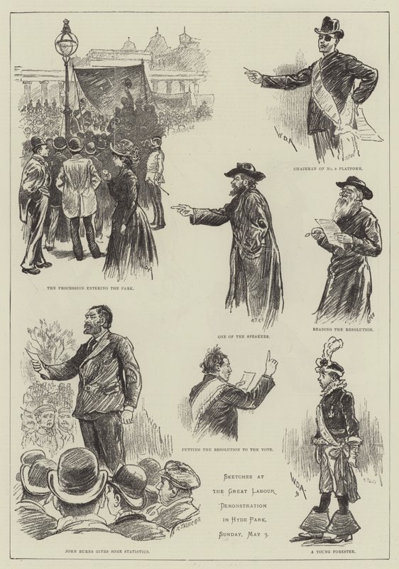 Skisser vid den stora arbetardemonstrationen i Hyde Park av William Douglas Almond
