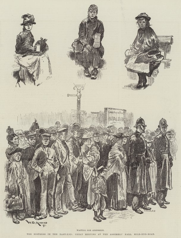 The Distress in the East-End, Great Meeting at Assembly Hall, Mile-End-Road av William Douglas Almond