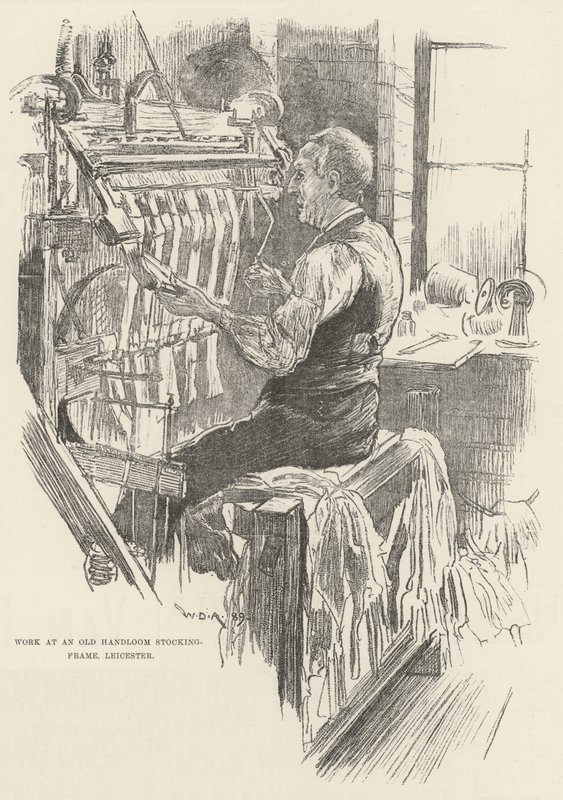 Arbeta på en Old Handloom Stocking-Frame, Leicester av William Douglas Almond