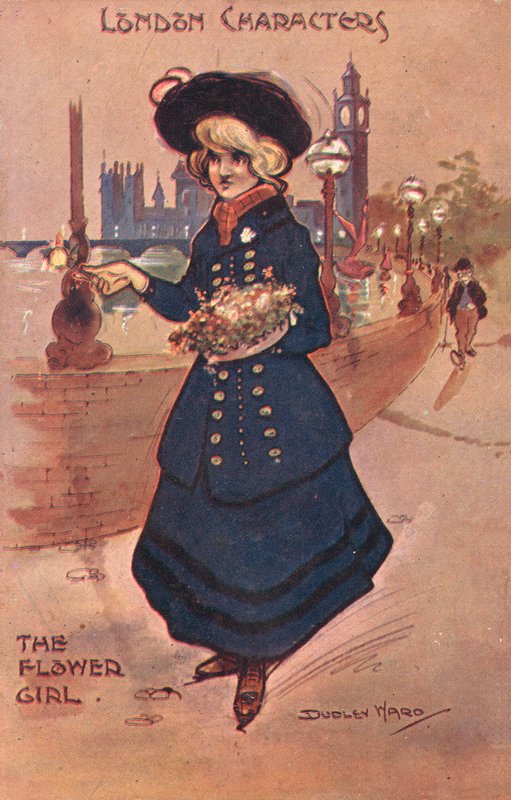 London Characters: the flower girl (färg litho) av William Dudley Ward
