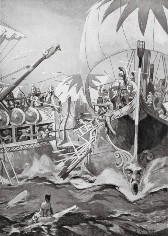 En jonisk flottas nederlag (litografi) av William Edward (after) Wigfull