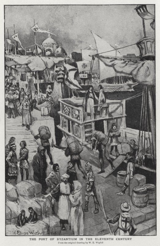 Hamnen i Bysans på 1000-talet (litho) av William Edward (after) Wigfull