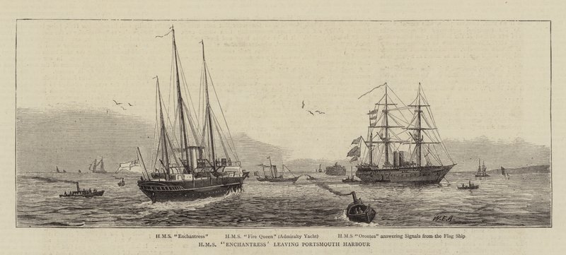 HMS Enchantress lämnar Portsmouth Harbor av William Edward Atkins