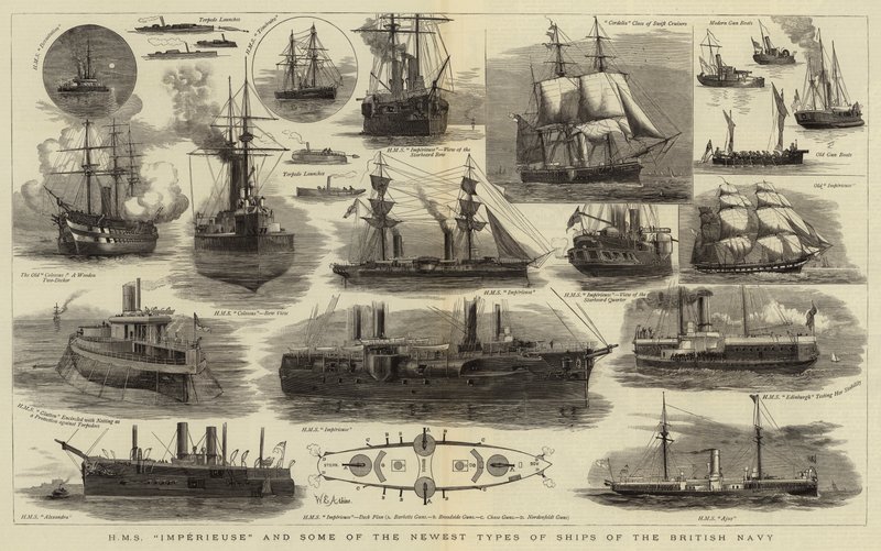 H M S Imperieuse och några av de nyaste typerna av den brittiska flottans fartyg av William Edward Atkins