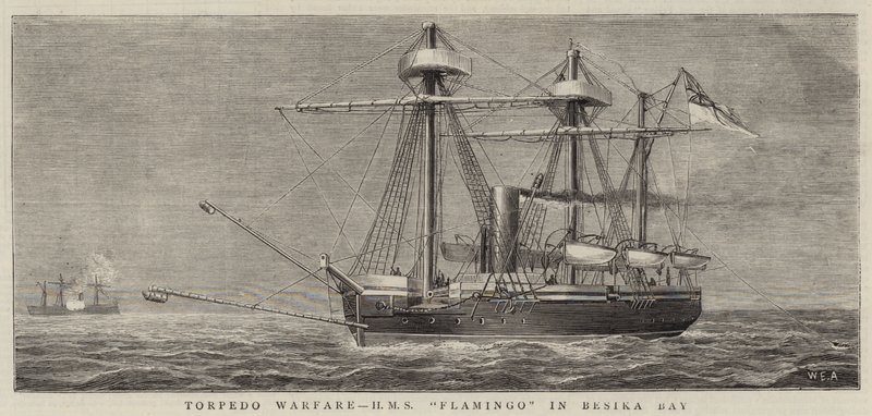 Torpedkrigföring, HMS Flamingo i Besika Bay av William Edward Atkins