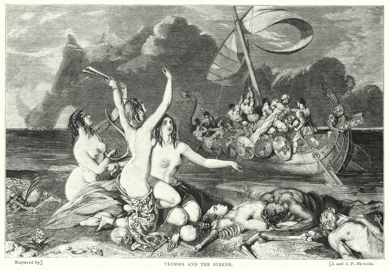 Ulysses och syrenerna (gravyr) av William Ellis