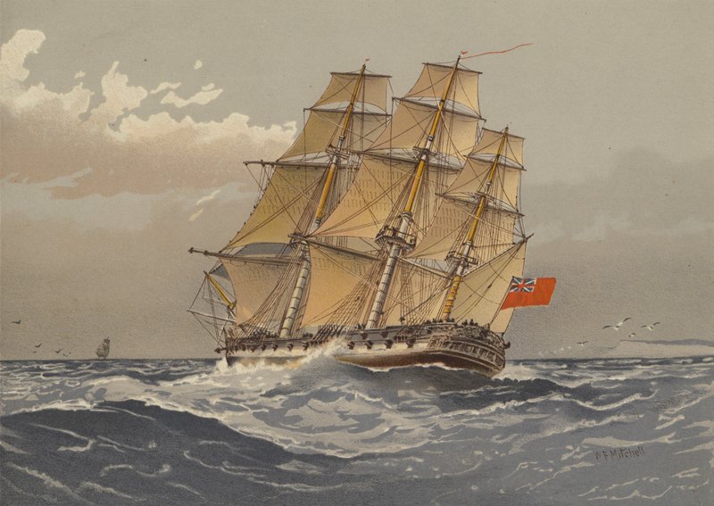 A 38-gun frigate, about 1770  av William Frederick Mitchell