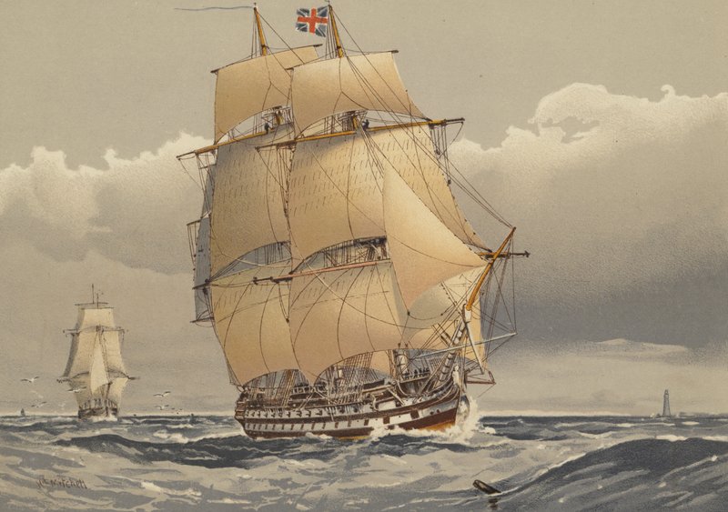 A 74-gun ship of the line, about 1794  av William Frederick Mitchell