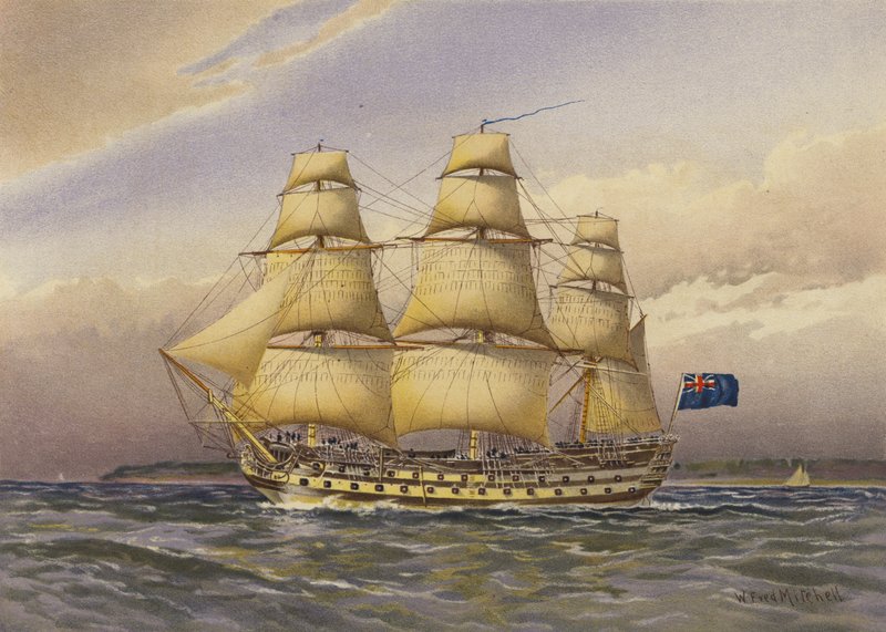 Battle ship, about 1760  av William Frederick Mitchell
