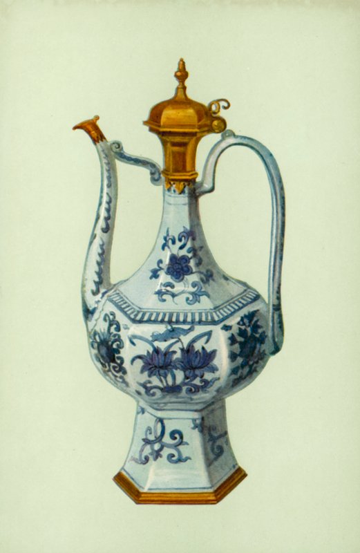 Ewer, period av Wan Li, kinesiska, med Augsburg-berget (färg litho) av William Gibb