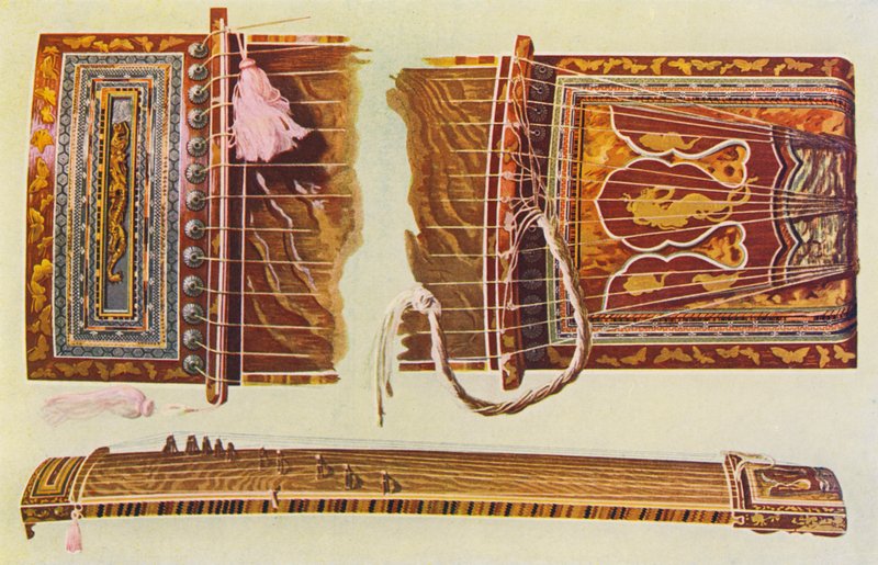 Musikinstrument: Japansk koto (färglitografi) av William Gibb