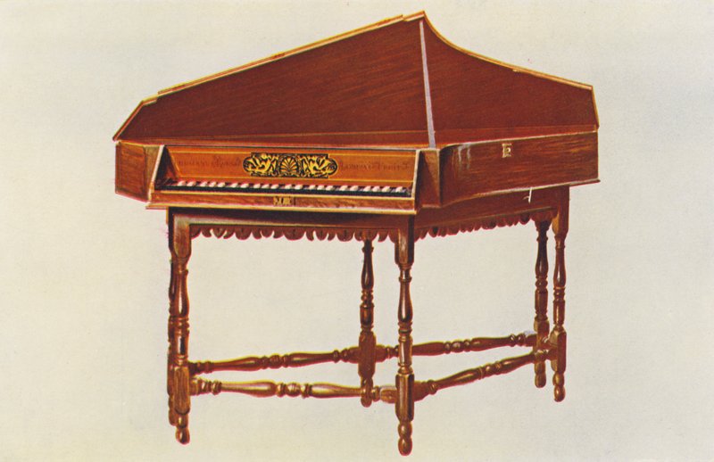 Musikinstrument: Spinet (färglitografi) av William Gibb