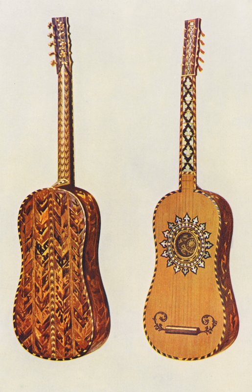 Musikinstrument: Rizzio-gitarren (färglitografi) av William Gibb