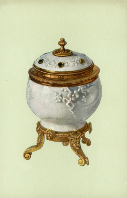 Vas, Fuchien porslin, med Ludvig XIV, silverförgyllt fäste (färg litho) av William Gibb