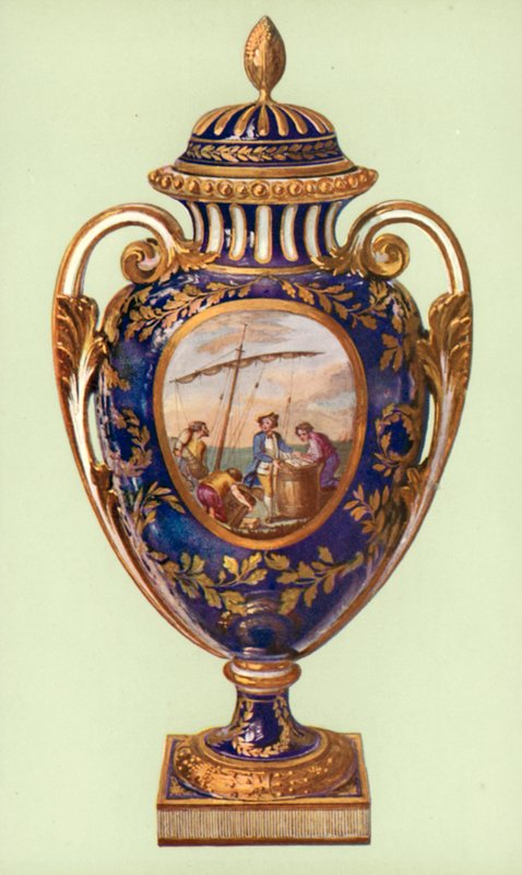 Vas, Sevres, bleu de roi, given av Gustavus III till Katarina II (färg litho) av William Gibb