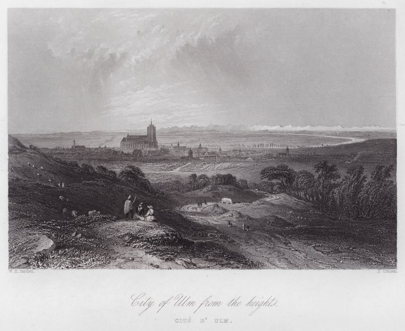 Staden Ulm från höjderna (gravyr) av William H. Bartlett