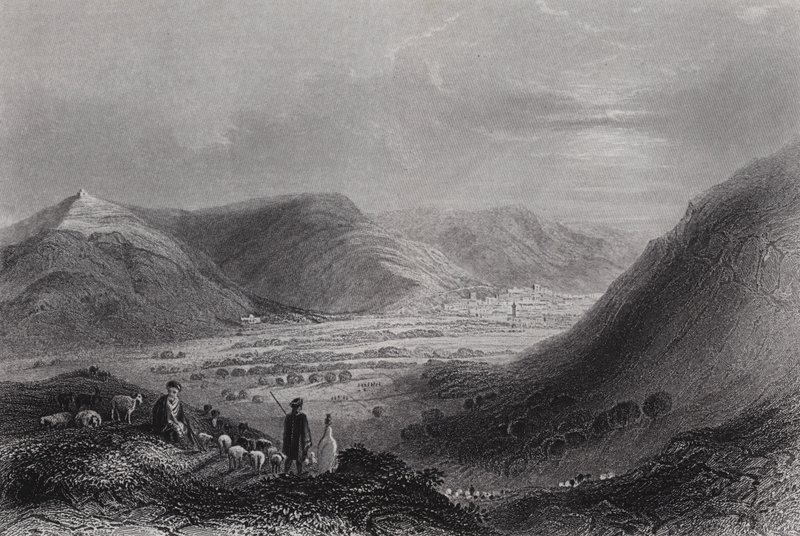 Berget Gerizim och Nablousdalen, från berget Ebal (gravyr) av William H. Bartlett