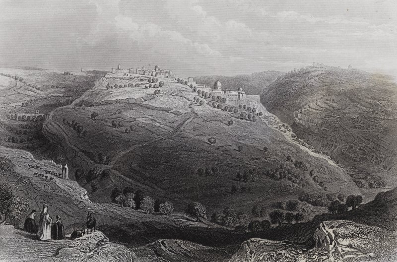 Mount Lion, Jerusalem, från Hill of Evil Counsel av William H. Bartlett