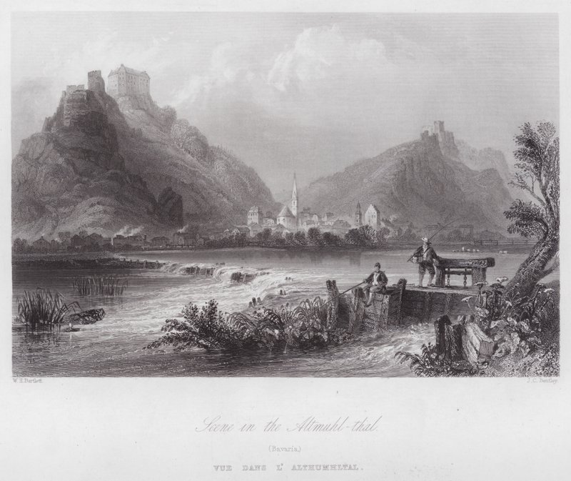 Scen i Altmuhl-thal, Bayern (gravyr) av William H. Bartlett