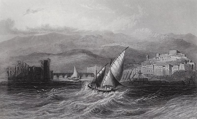 Sidon och Libanonberget, från havet (gravyr) av William H. Bartlett