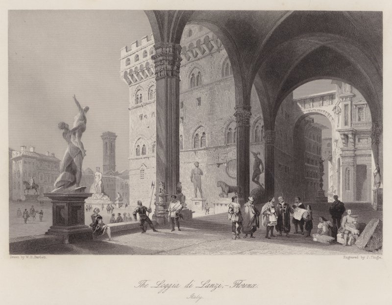 Loggia di Lanzi, Florens, Italien (gravyr) av William H. Bartlett