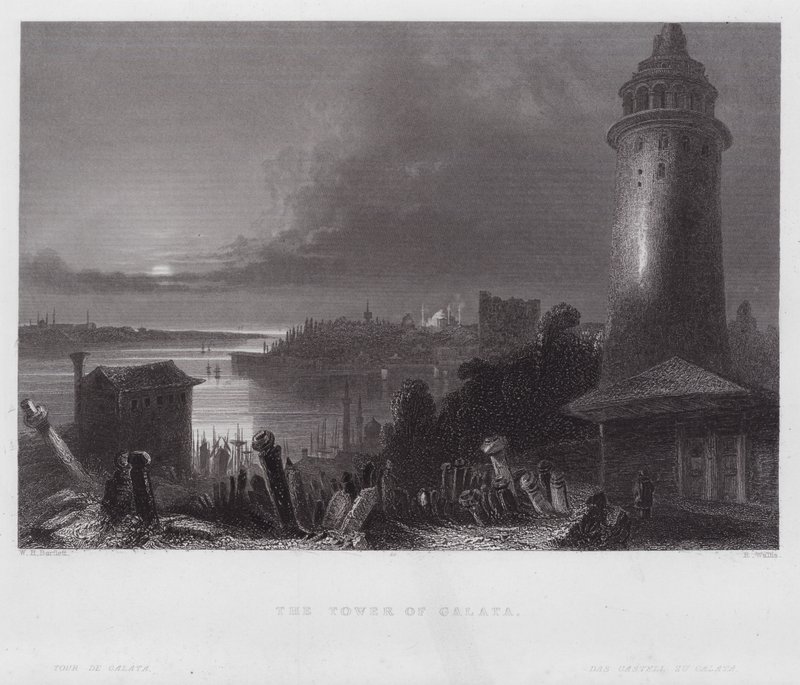 The Tower of Galata (gravyr) av William H. Bartlett