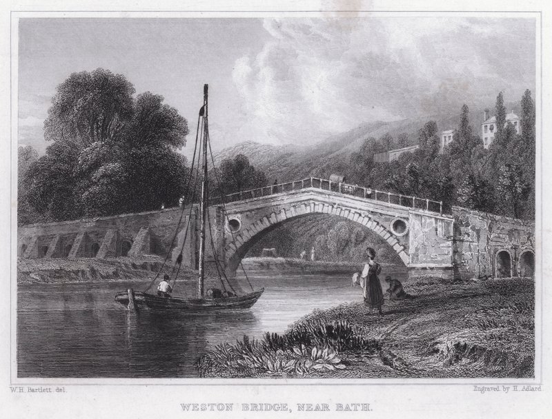 Weston Bridge, nära Bath (gravyr) av William H. Bartlett