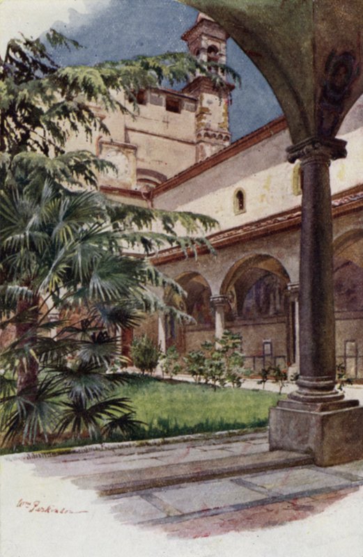 Cloister of S Marco, Florens (färg litho) av William H. Parkinson