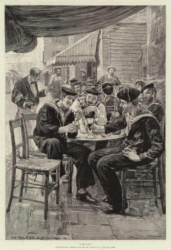 Kamrater, engelska och franska sjömän på permission i en fransk hamn av William Hatherell