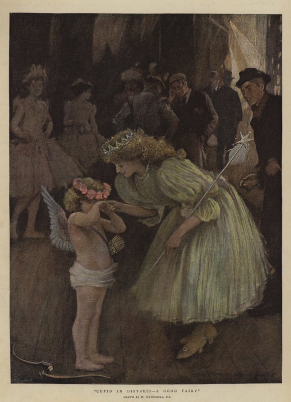 Amor i nöd, en god älva (chromolitho) av William Hatherell
