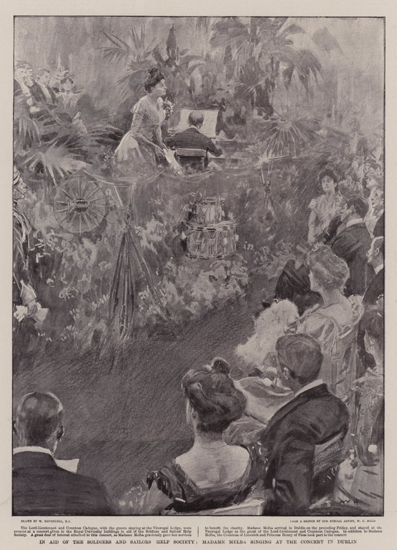 Till förmån för Soldiers and Sailors Help Society, Madame Melba sjunger på konserten i Dublin. av William Hatherell