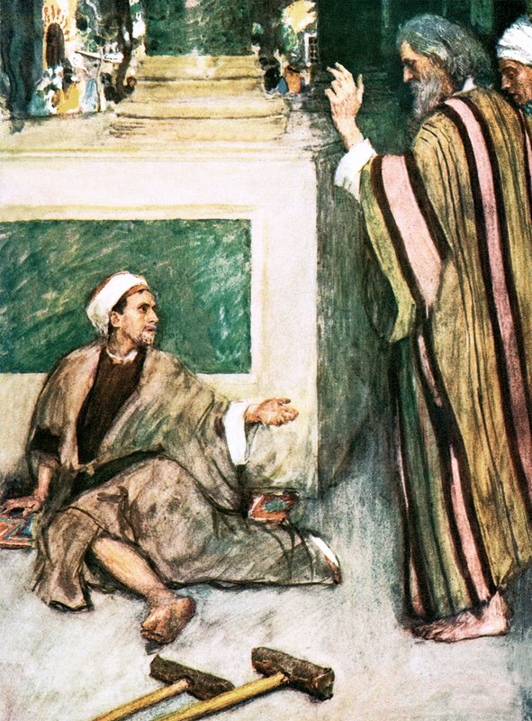 Petrus och Johannes helar den lame mannen av William Hatherell