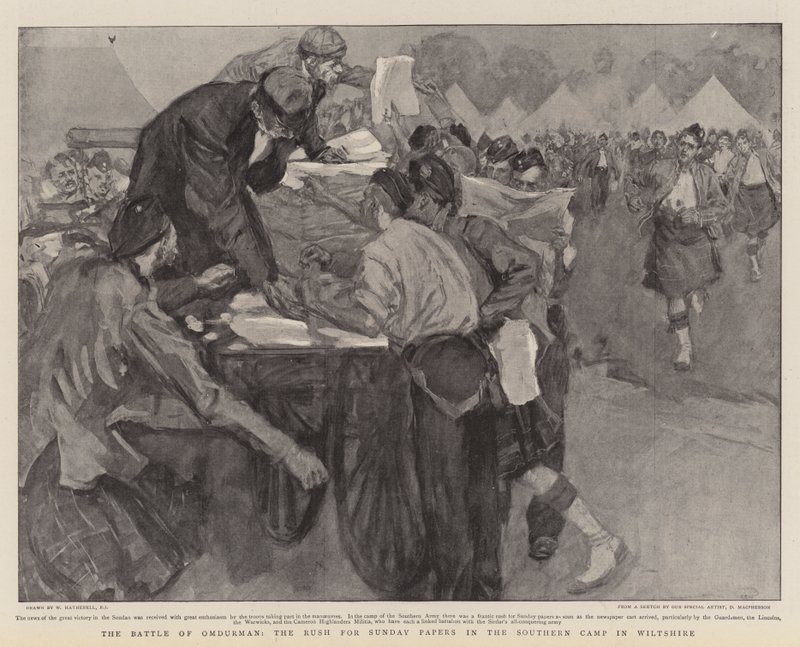 Slaget vid Omdurman, Rush for Sunday Papers i Southern Camp i Wiltshire av William Hatherell