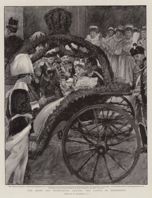 Bruden och brudgummen lämnar slottet Ehrenburg av William Hatherell