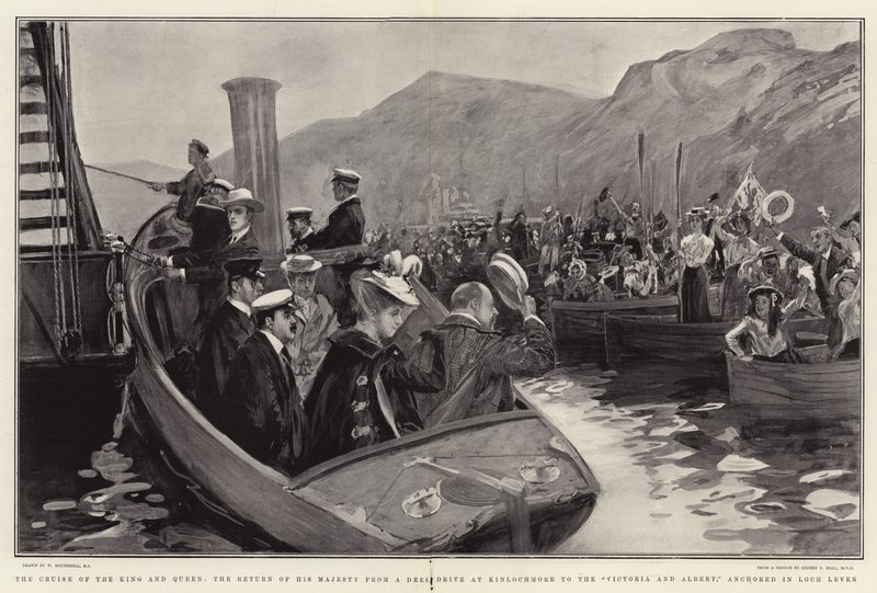 Kungens och drottningens kryssning, Hans Majestäts återkomst från en Deer Drive vid Kinlochmore till Victoria and Albert, förankrad i Loch Leven av William Hatherell