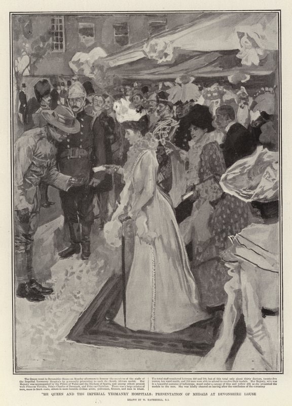 The Queen and the Imperial Yeomanry Hospitals, Presentation av medaljer i Devonshire House av William Hatherell