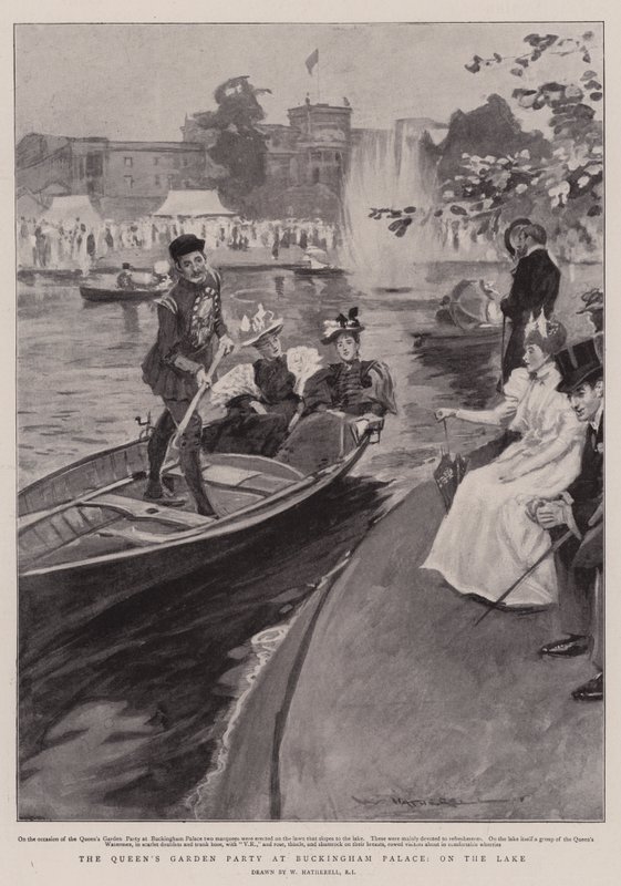 Drottningens trädgårdsfest på Buckingham Palace, vid sjön av William Hatherell